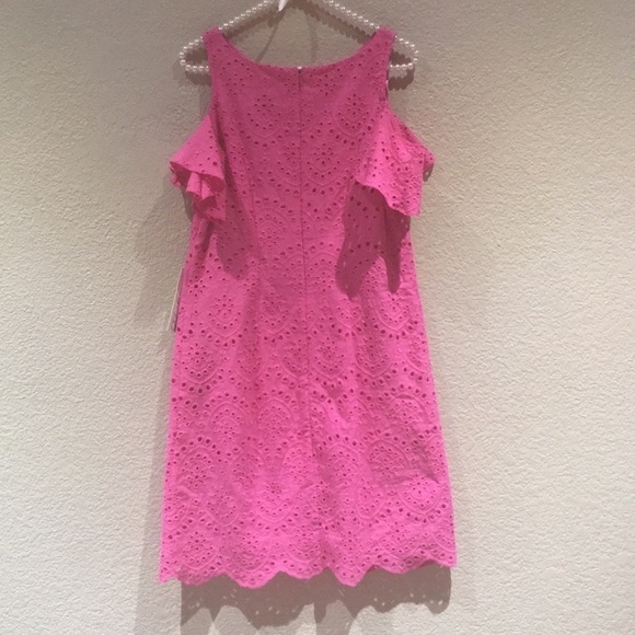 Eliza J Fuchsia Cold Shoulder Eyelet Dress 4 - Picture 7 of 8